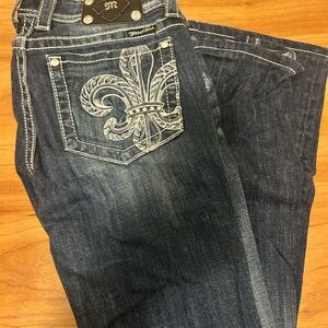 Miss Me Women's Boot Cut Jeans - Dark Blue with White Embroidery